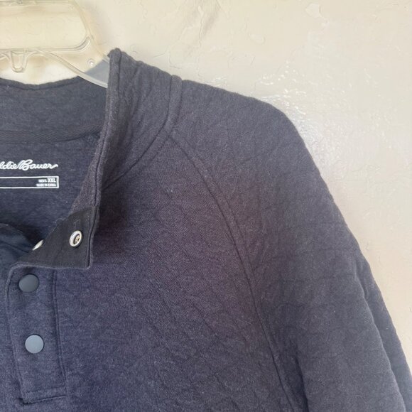 Eddie Bauer Mens Quilted Pullover Sweatshirt XXL Black Cotton Blend - Picture 3 of 12
